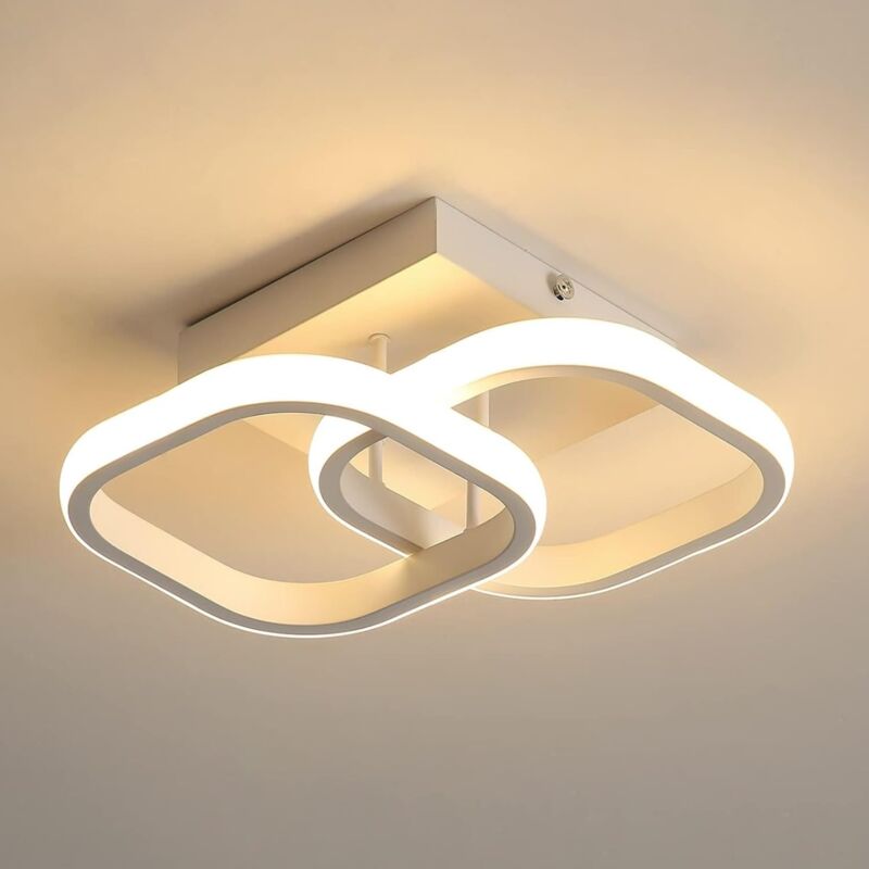 Plafonnier led Moderne, Luminaire de Plafond Carré en Acrylique Diamètre 19 cm pour Chambre, Salon, Cuisine, Couloir - 22W - Blanc - Lumière Chaude