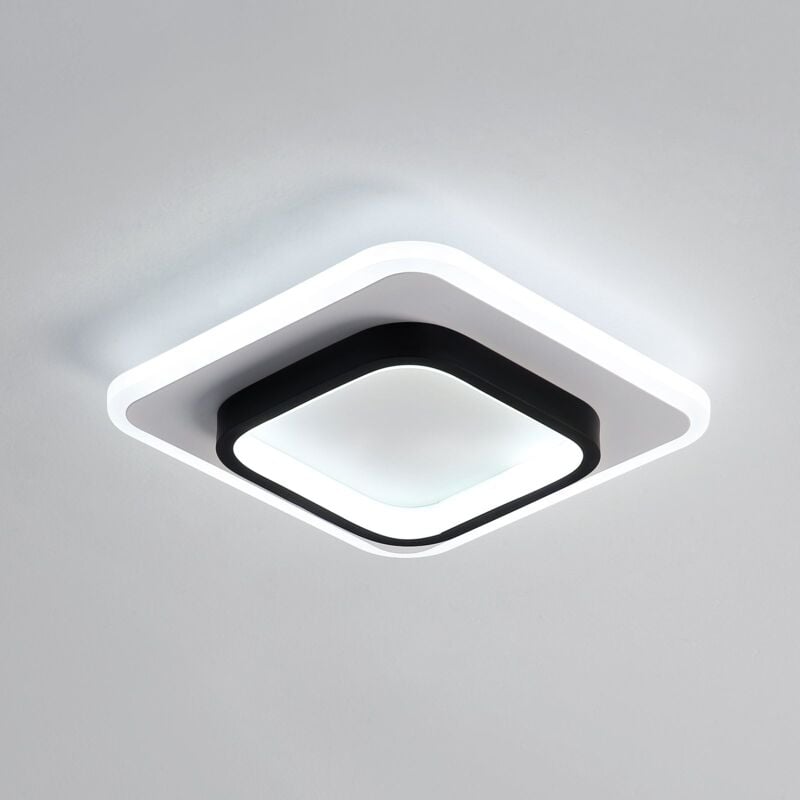 Plafonnier led Moderne, Lampe de Plafond Carré Mode en Acrylique 24W, Diamètre 24cm, éclairage pour Couloir Balcon Escalier, Blanche Froide 6000K Noir