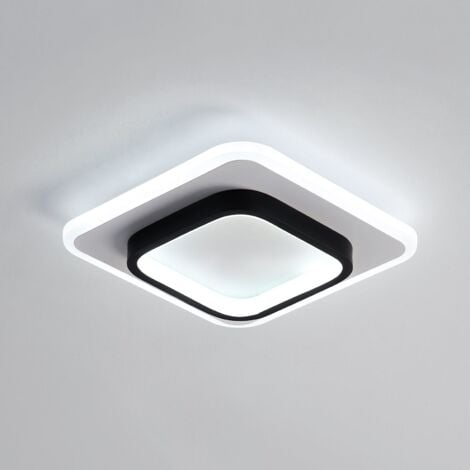 Plafonnier LED Moderne, Lampe de Plafond Carré Mode en Acrylique 24W, Diamètre 24cm, éclairage pour Couloir Balcon Escalier, Blanche Froide 6000K Noir