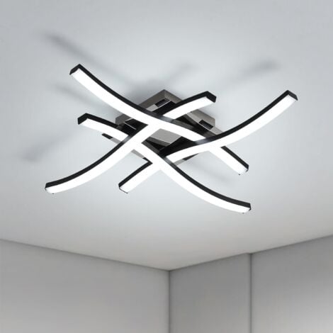 Plafonnier LED Moderne Noir 24W 2300LM Lumière Froide 6500K, Design Ondulé avec 4 Tubes pour Salon Chambre Cuisine (46x46x7cm) - GOECO
