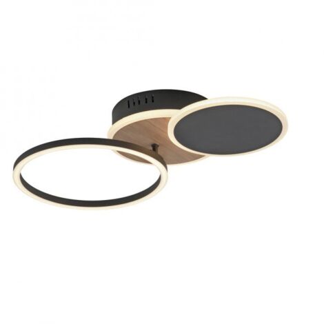 Plafonnier LED moderne noir/bois SEVENT Leuchten 25,5W