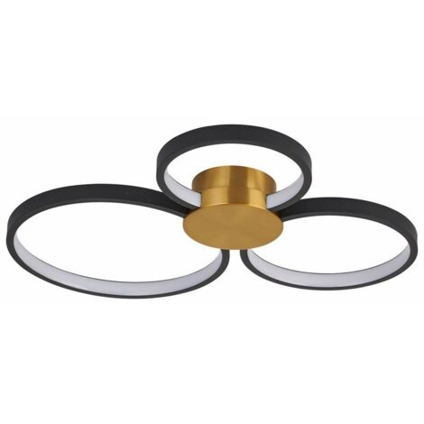 Plafonnier LED moderne noir/or 3 anneaux 24W Reality