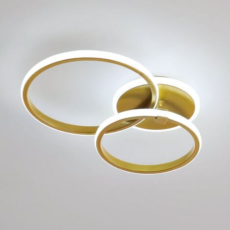 Plafonnier LED moderne, plafonnier rond 42W 3500LM, plafonnier LED en aluminium et acrylique, convient aux salons, chambres et cuisines, 52cm de long (lumière blanche froide 6000K), or.