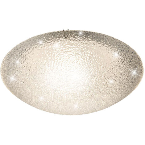 Plafonnier LED moderne pour salon, lampe de plafond en verre transparent, chrome, rond givré, 1x LED 12 Watt 800 Lm blanc chaud, 30 cm