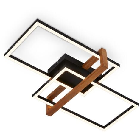 BRILONER Plafonnier LED, noir, avec bois, LED/33W