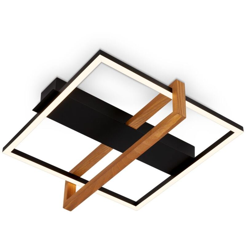 Briloner - Plafonnier led, noir, avec bois, LED/14W
