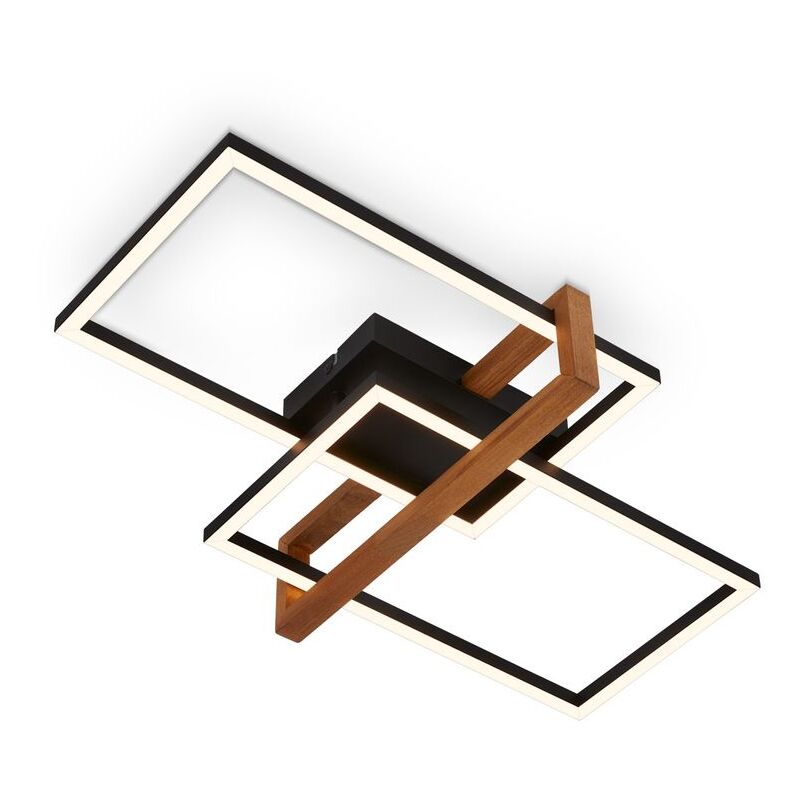 Briloner - Plafonnier led, noir, avec bois, LED/33W