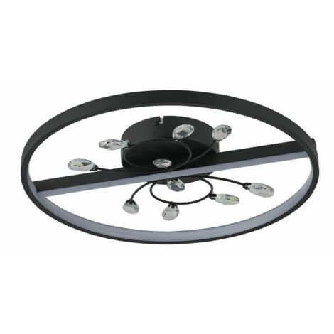 Plafonnier LED noir Dacota Ring cristal 24W 45cm 4000K