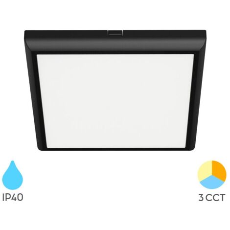 Plafonnier LED noir encastrable ou saillie 20W 3-en-1 carré
