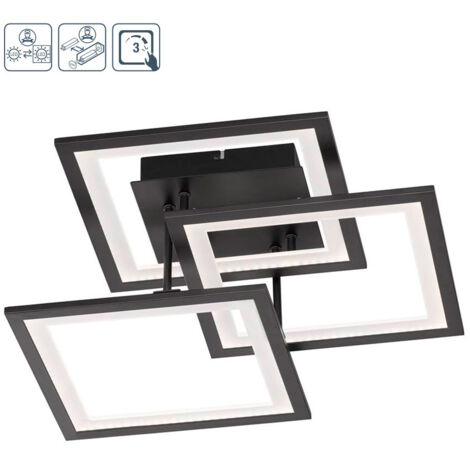 Plafonnier LED noir lampe de salon moderne dimmable, variateur 3 niveaux via interrupteur mural, 1x LED 33 watts 2500 lumen 3000K, L 50 cm Wofi 9243.03.10.9300
