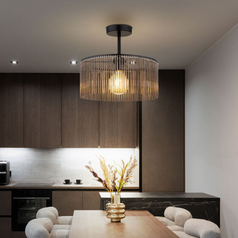 Nowa - Plafonnier led noir mat Lampe de salon Plafonnier de salle à manger fumé, métal acrylique, 7W 806lm blanc chaud, DxH 35 x 32 cm