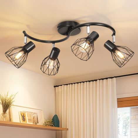 Plafonnier Led Orientable - Luminaire Plafonnier Cuisine 4 Spot Noir - Plafonnier Salon Industriel Luminaire Cuisine E14 Spots De Plafond - Rampe De Spots Applique Murale Chambre Sans Ampoule