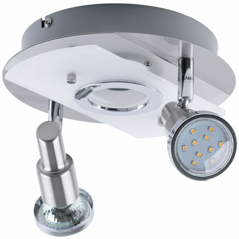 Plafonnier LED orientable Plafonnier verre satiné, lampe de couloir mobile, métal, 2x GU10 1x LED blanc chaud, DxH 30,2x11,5 cm
