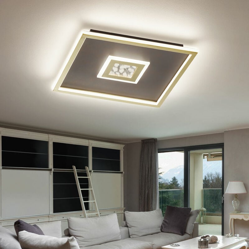 Plafonnier led panneau de plafond plat salon couleur rouille plafonnier dimmable maison de campagne, métal, 56,5W 4000Lm blanc chaud, LxlxH 50x50x6 cm