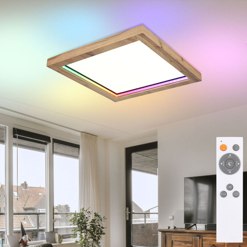 Globo Lighting - Plafonnier plafonnier lampe de salon lampe de salle à manger lampe de chambre, métal aspect bois mdf, télécommande dimmable effet