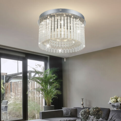 Plafonnier LED plafonnier chromé cristal lampe de salon, 18W, 1600lm blanc neutre, DxH 37 x 21,5 cm