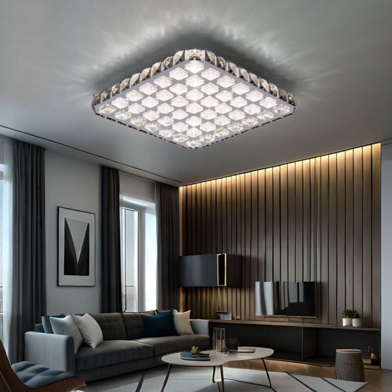 Plafonnier led plafonnier de salon avec cristaux, métal, 30W 1960lm blanc chaud, LxPxH 39x39x8 cm