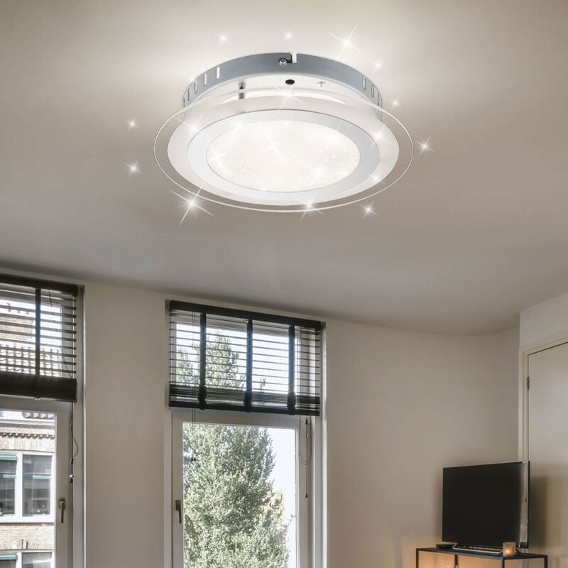 Plafonnier led plafonnier effet ciel étoilé lampe de chambre chrome, verre opale, 18W 1250lm blanc chaud-blanc froid, DxH 27x6,5 cm