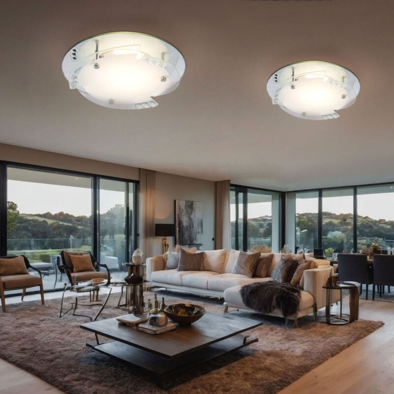 Globo Lighting - Plafonnier led plafonnier en cristal lampe de salon lampe de chambre lampe de couloir, métal verre blanc, 12W 680Lm blanc chaud, DxH