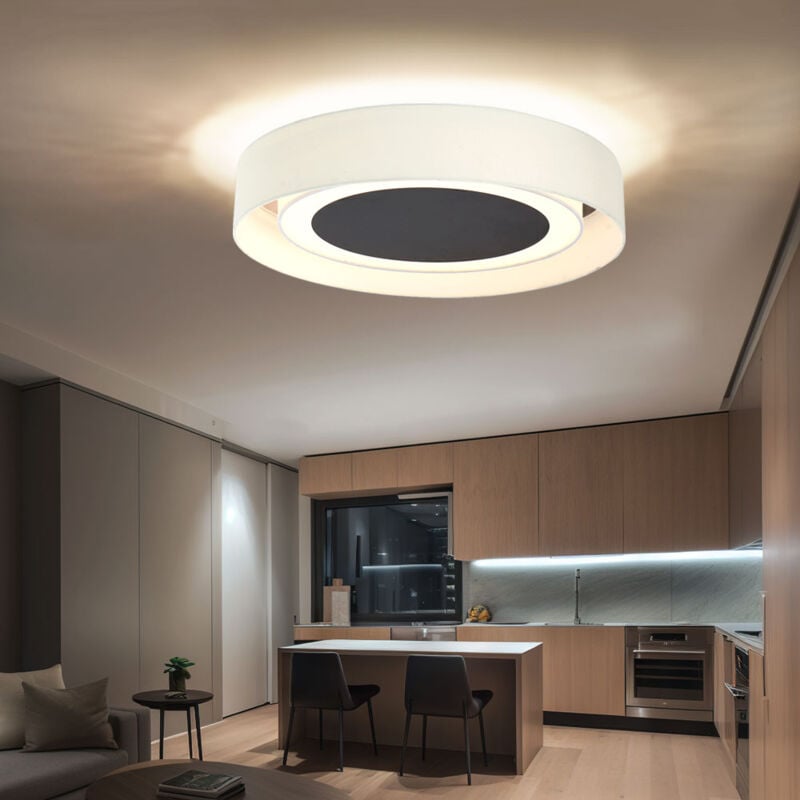 Plafonnier led plafonnier lampe de salle à manger lampe de salon lampe de cuisine, métal textile blanc beige, 24W 850lm 3000K blanc chaud, d 60 cm