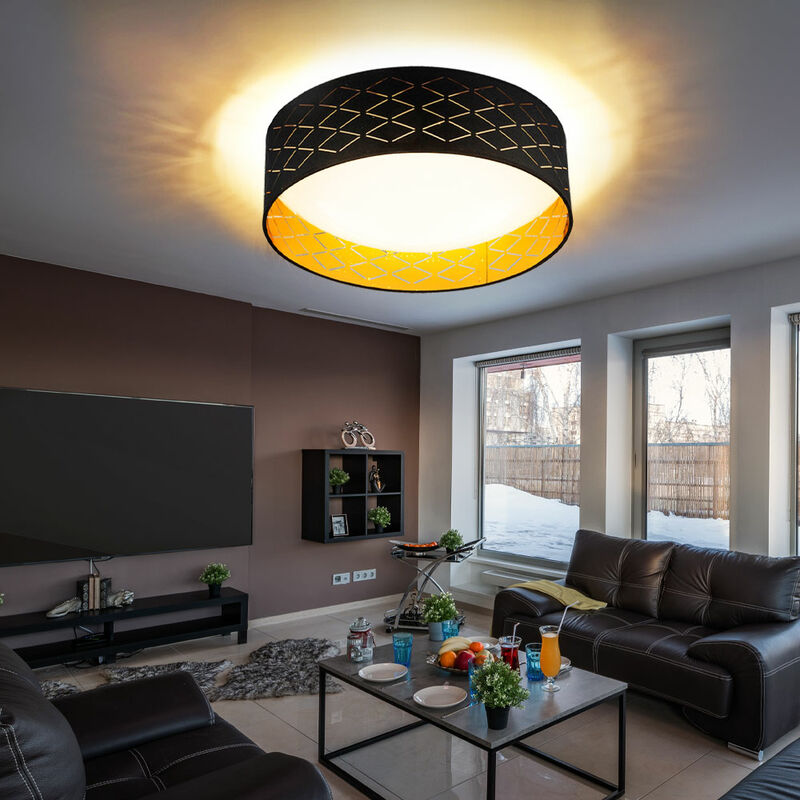 Plafonnier led plafonnier lampe de salle à manger avec effet étoile, textile or noir, 18W 1000lm 3000K, DxH 40x12cm