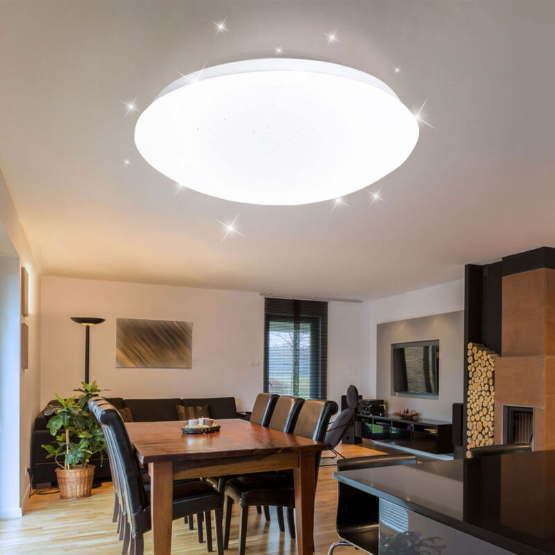 Plafonnier led plafonnier lampe de salon effet ciel étoilé, métal, blanc, 24W 1680lm 4000K, p x h 33 x 10,2 cm