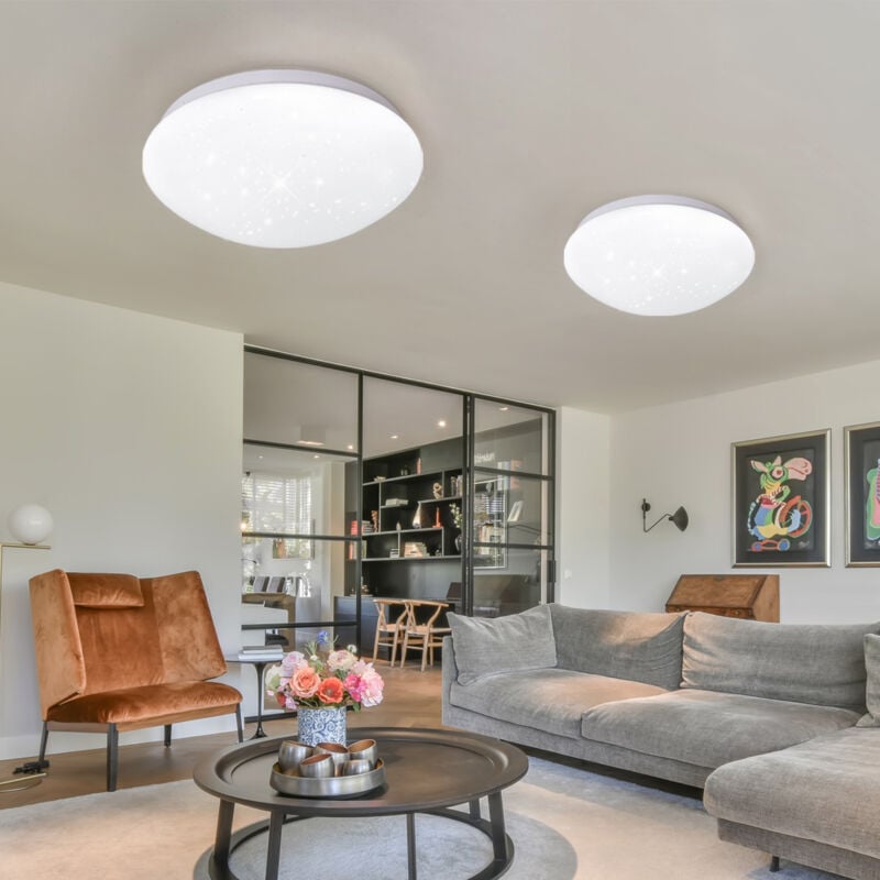 Plafonnier led, plafonnier, luminaire salon, luminaire cuisine, ciel étoilé, métal plastique, blanc, 12 watts 840 lumens blanc neutre, d x h 26 x 9,2