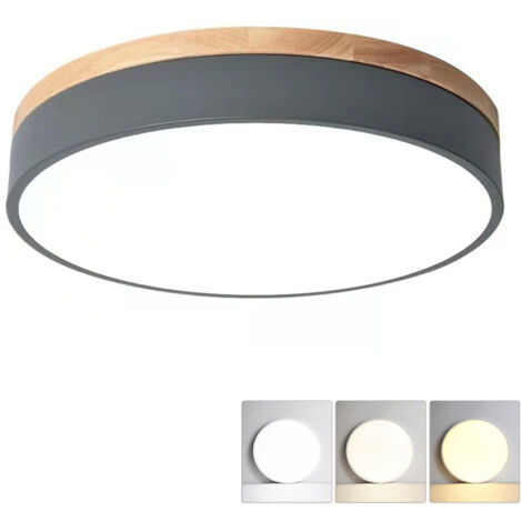 Plafonnier LED, Plafonnier Rond Moderne en Métal 36 W, 3 Températures de Couleur, pour Salon, Chambre, Cuisine, Couloir, Salle à Manger, 40 cm, Gris