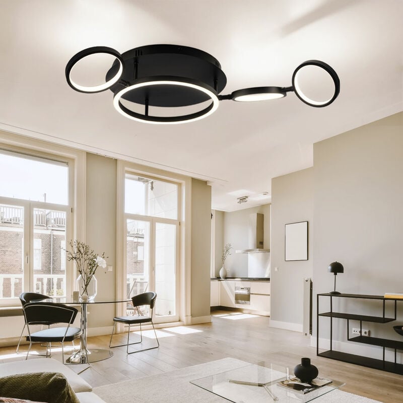 Plafonnier led plafonnier salle à manger lampe de salon moderne led noir en forme d'anneau, métal plastique, 1x 23W 1080lm 3000K, LxPxH 79x39x11,5 cm