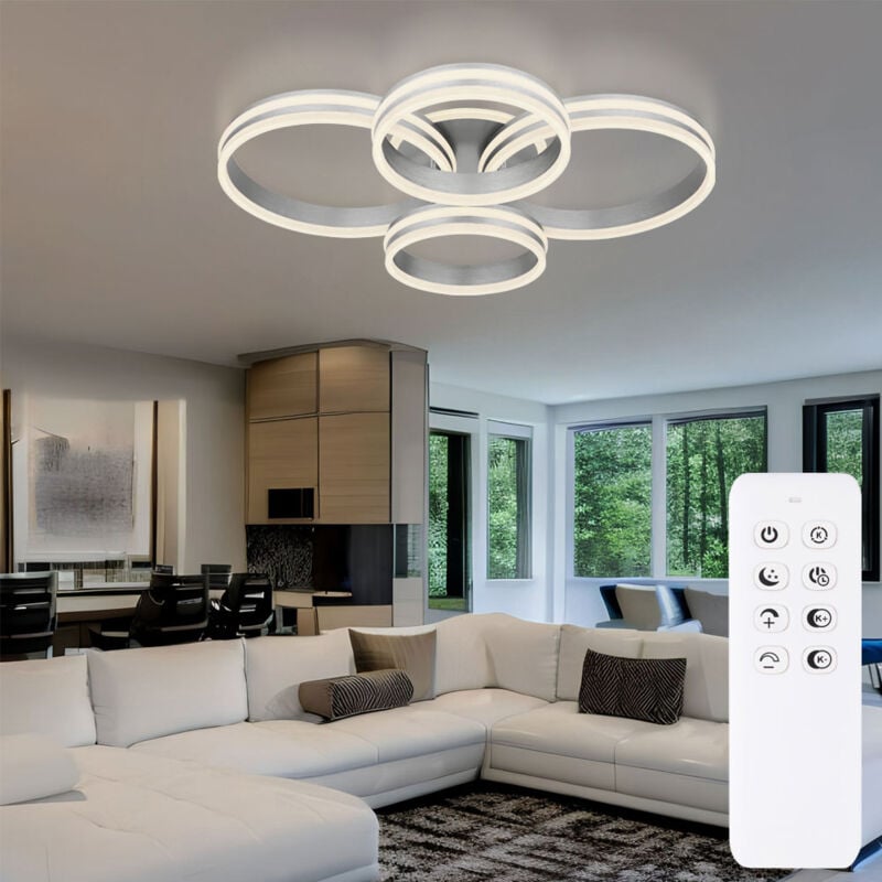 Plafonnier led plafonnier salon lampe salle à manger lampe design, métal acrylique gris, télécommande dimmable cct, 90W 4200Lm 2700-6000K, l 85 cm