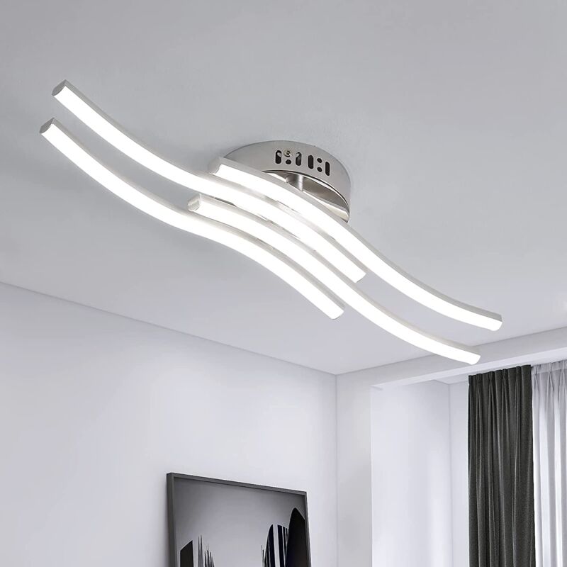 Plafonnier led Ondulé avec 4 Tubes, Argent 24W 2300LM Lumière Froid 6000K, Lampe Plafond Moderne pour Chambre Cuisine Couloir Salle de Bain
