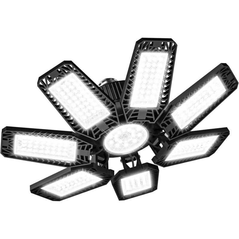 Plafonnier LED 200 W – 20 000 lm – 6 500 K – 7 panneaux réglables – Douille E26/E27 pour garage, atelier, sous-sol, entrepôt
