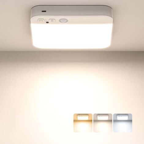 Plafonnier LED rechargeable à détecteur de mouvement sans fil 3 modes, veilleuse idéale pour salle de bain, escaliers, garage et couloir.