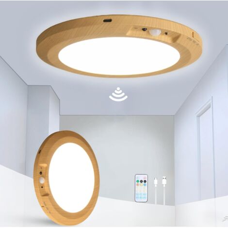 Plafonnier LED rechargeable avec détecteur de mouvement, applique murale avec télécommande, intensité variable, 3 températures de couleur, 18 cm