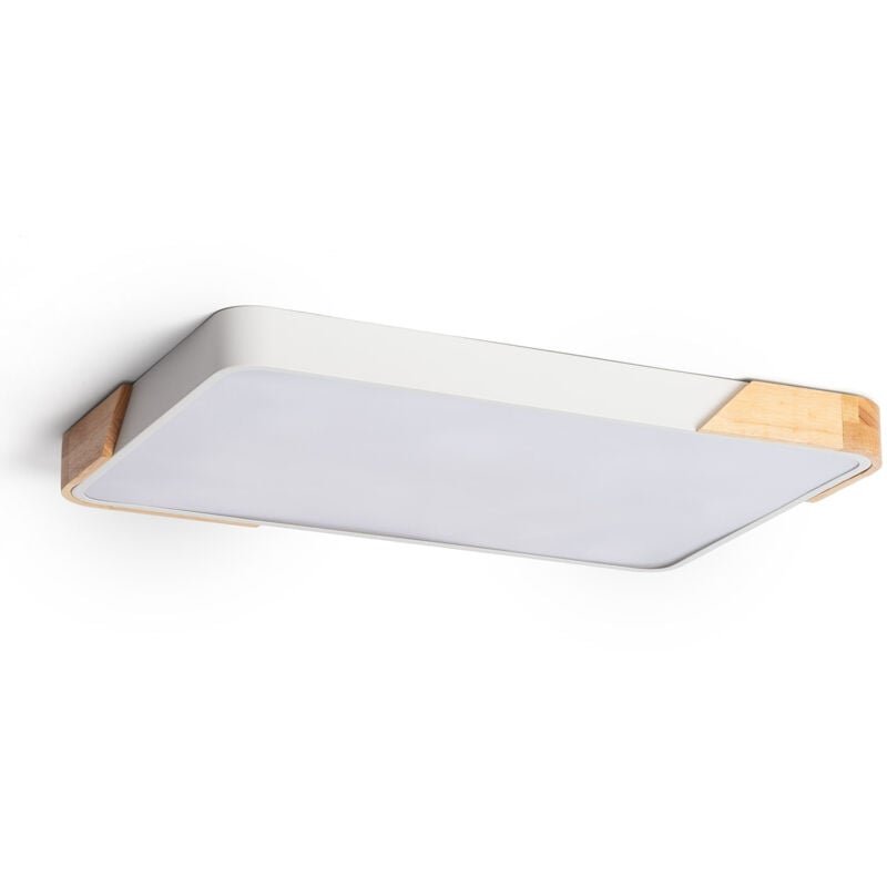 Plafonnier led 30W Rectangulaire Bois et Métal 625x425 mm cct Sélectionnable Semi-Dari Blanc