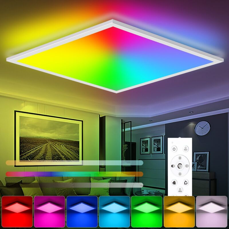 Plafonnier LED RGB 28W Dimmable avec Télécommande – 3000K-6500K, Mémoire & Changement de Couleur