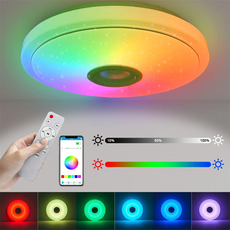 Plafonnier musical Bluetooth coloré 30 W, plafonnier LED ultra-mince RVB avec télécommande APP, nouveau modèle