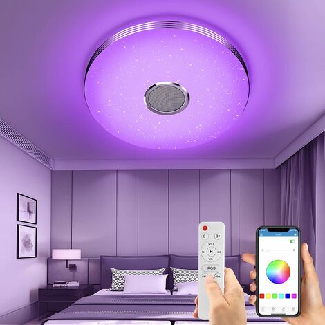 lumière de salle de bain étanche IP44 étoiles dimmable Plafonnier LED Bluetooth JDONG Music plafonnier avec haut-parleur télécommande et contrôle APP changement de couleur JDONG RGB 