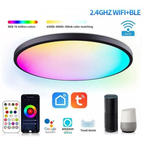 Plafonnier LED   RGB Dimmable WIFI 24W 2400LM Compatibles avec Alexa Google Télécommande pour chambre salon-Noir