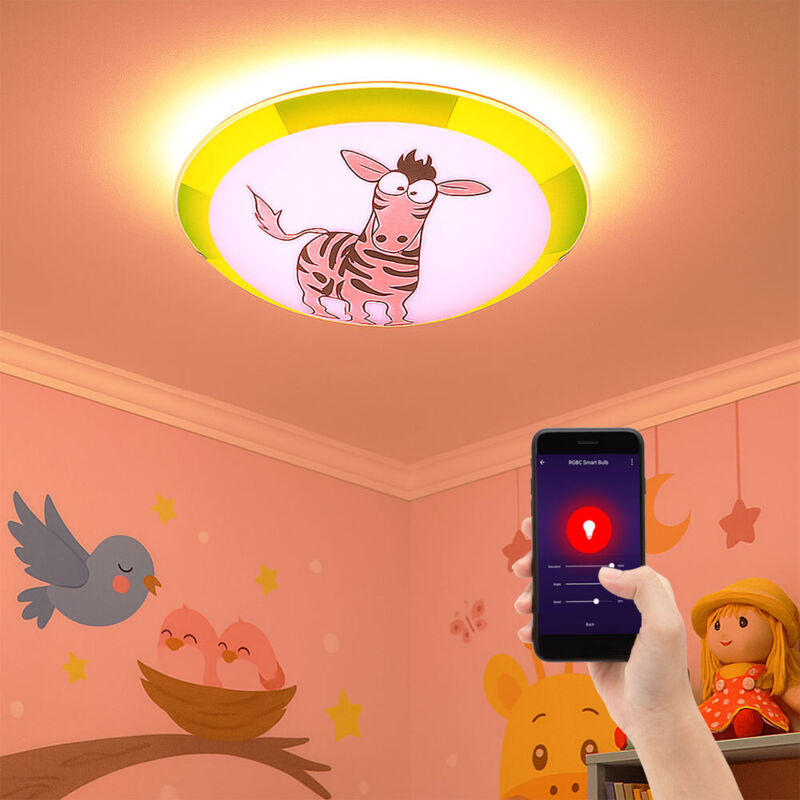 Plafonnier pour chambre d'enfant motif Zebra Alexa Google App dans un ensemble comprenant des ampoules led Smart Home rgb