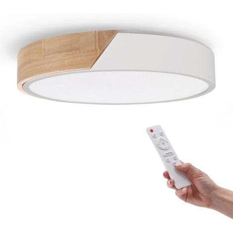 Plafonnier LED Rond 24W - Bois Et Blanc - 2400lm - Télécommande - Cuisine Salle De Bain