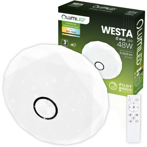 Plafonnier LED rond blanc WESTA 48 W CCT, montage en surface, 40 cm + télécommande LUMILED