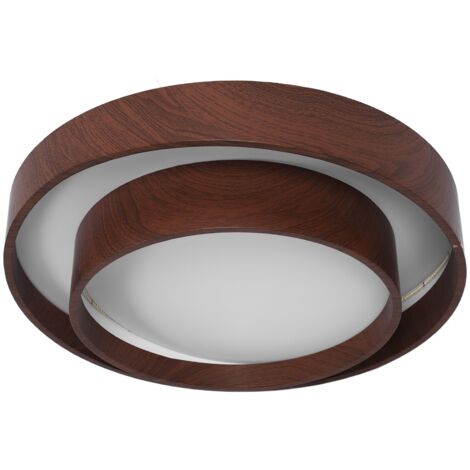 Plafonnier LED rond décor bois noyer avec télécommande, 3 couleurs réglables, fixation encastrée, 30cm / 11,8 pouces, pour salle à manger