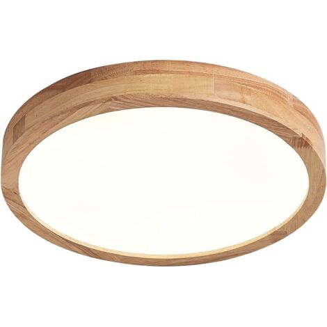 Plafonnier LED rond en bois de 30 cm avec détecteur de mouvement, idéal pour les salons, cuisines, salles à manger, couloirs et chambres d'enfants.
