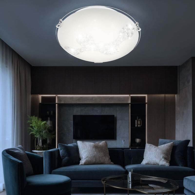 Plafonnier led rond en verre, luminaire de couloir en cristal, lampe de cuisine blanche, 8W 645lm blanc neutre, DxH 25x9,5 cm, Globo 48258-8