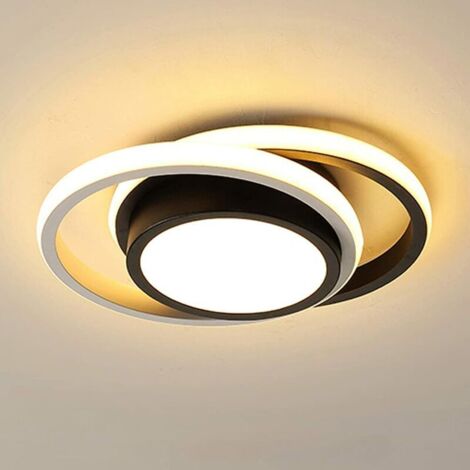 Plafonnier LED rond moderne et créatif - Blanc et noir - Petite taille - Pour couloir, cuisine, salon - Lumière blanche chaude - 19 W (lumière chaude)