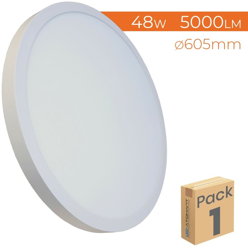 Plafonnier led Rond Panneau Surface 48W 5000LM 605mm Blanc Froid 6500K - Lot de 1 u.