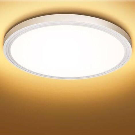 Plafonnier LED rond plat - Blanc chaud 18 W 3000 K 1600 lm IP44, lampe de salle de bain, lampe de cuisine pour salle de bain, couloir, chambre, balcon, salon, cuisine, sous-sol, ultra-mince 223 mm [Cl