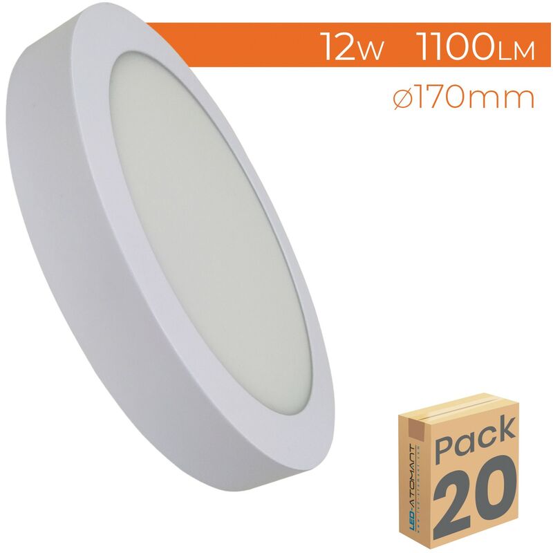 Plafonnier led rond <strong>surface</strong> 12w 1100lm 170mm | blanc froid 6500k - pack 20 pcs.