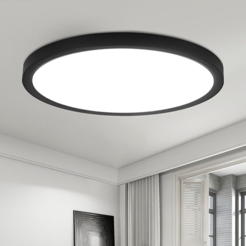 Plafonnier led plat - Diamètre 18 cm - Plafonnier 15 w - ronde ,noire ,4000 k - Éclairage de plafond moderne pour cuisine, couloir, chambre à coucher